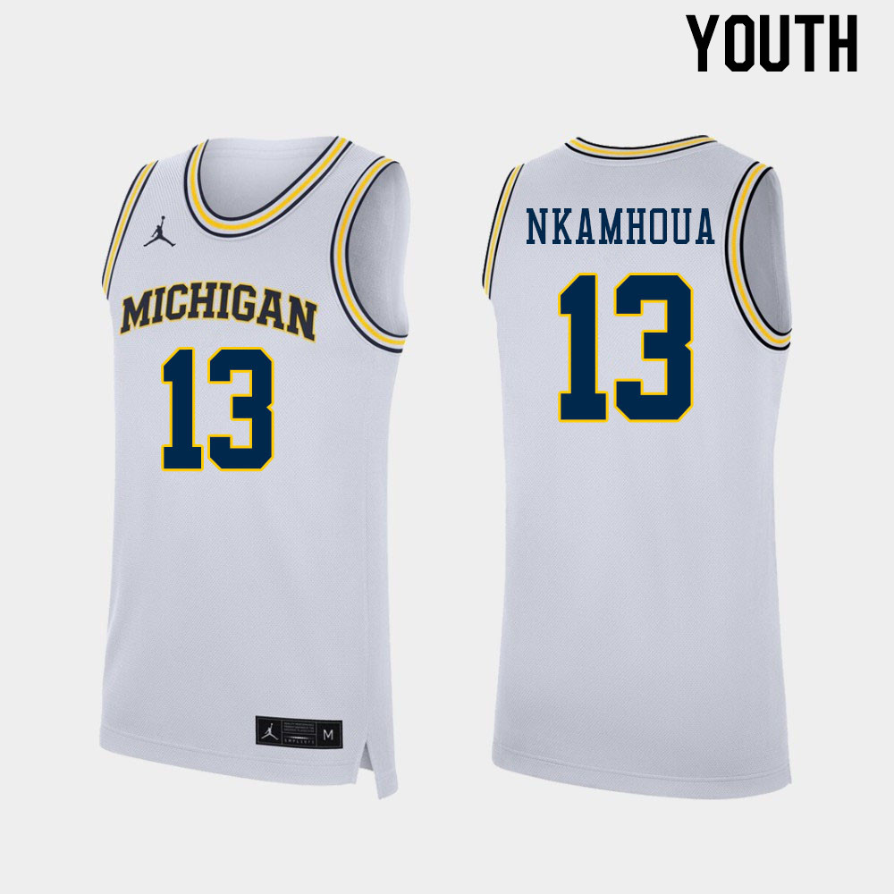 Youth #13 Olivier Nkamhoua Michigan Wolverines College Basketball Jerseys Stitched Sale-White
